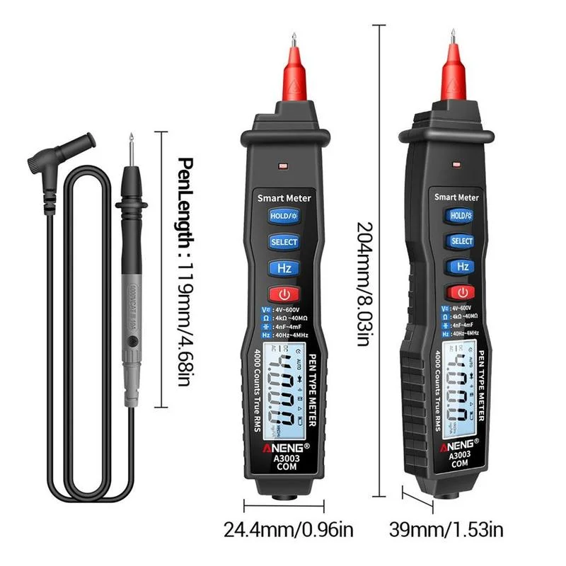 ANENG A3003 professional digital multimeter 4000 readings intelligent contactless voltage indicator AC/DC Hz Capacitance Testers