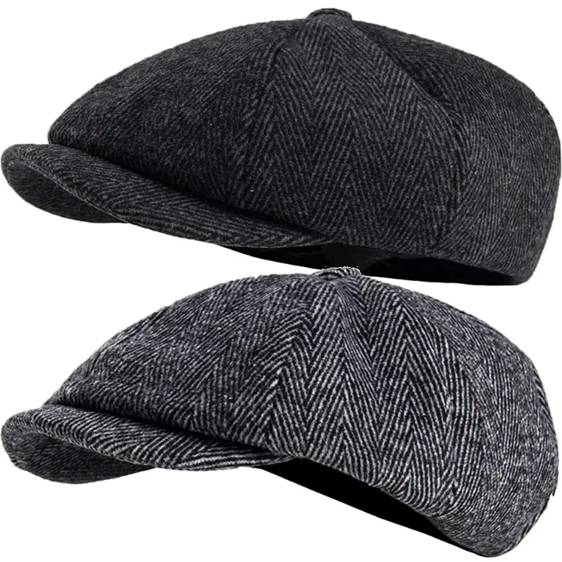 2023 Retro  Caps Men Octagonal Hats British Painters Hat Autumn Winter Berets Herringbone Flat Caps Hip Hop Berets Gorras