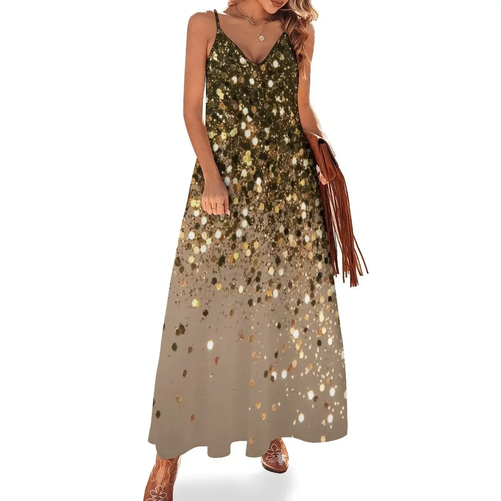 

Sparkling Gold Brown Glitter Glam #1 (Faux Glitter) #shiny #decor #art Sleeveless Dress cute dress fairy dress