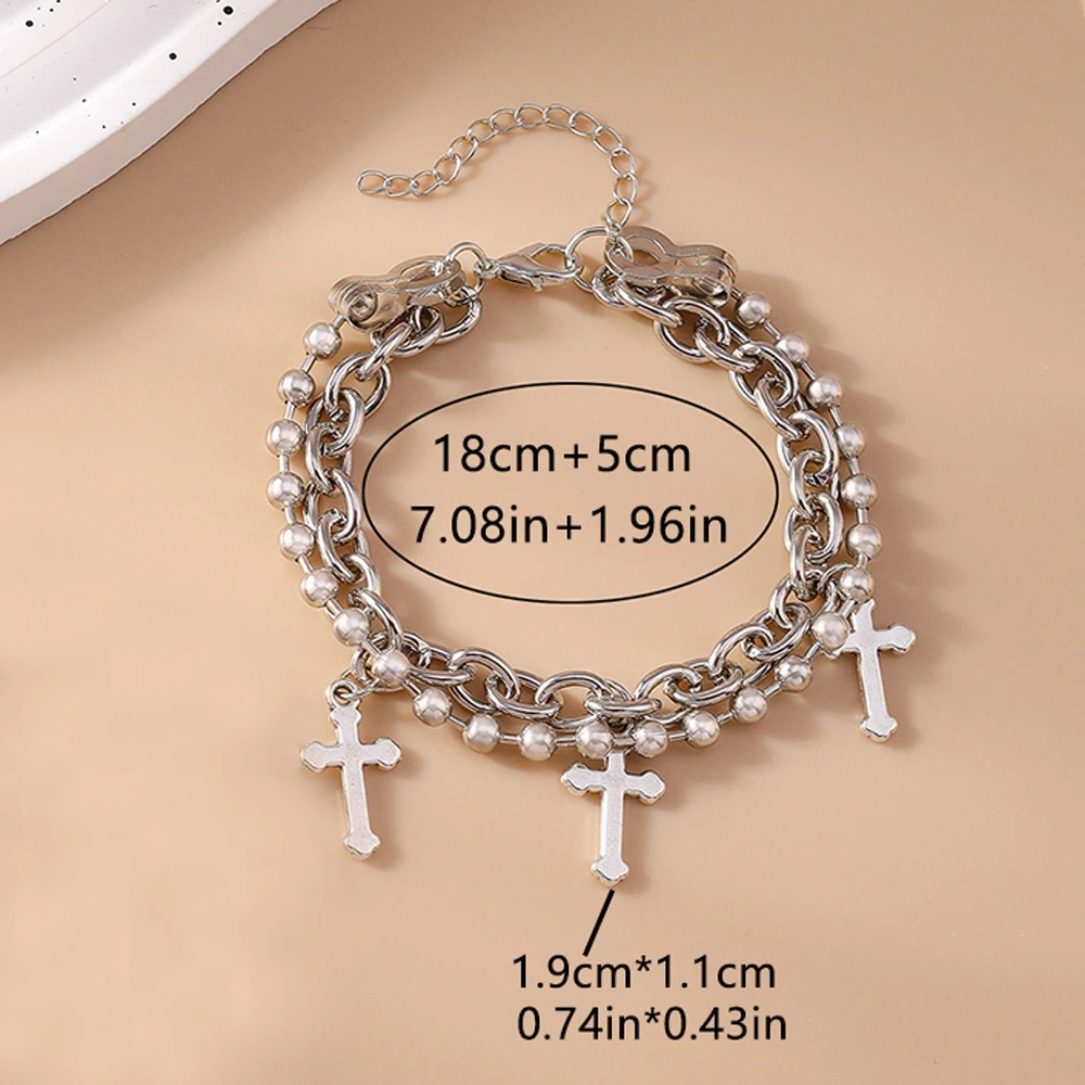 Aihua Gothic Hip Hop Metall Kreuz Charm Armband für Frauen Schichtung verknüpfte Perlen Kette Armbänder Kpop Schmuck Geschenke – Detail 4