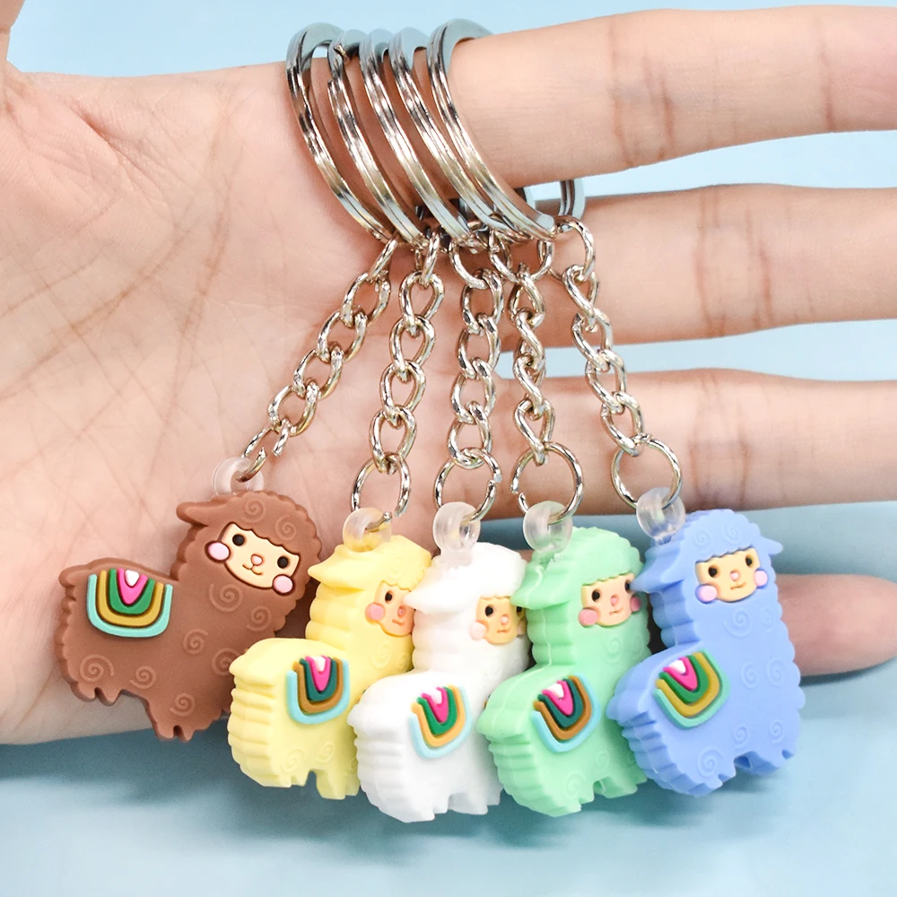 1 Piece animal alpaca 3D Keychain cute alpaca two-sided key chain cartoon alpaca key holders fit adult car keys gift trinkets