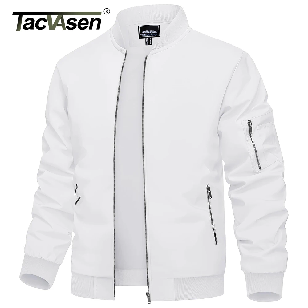 TACVASEN Men's Bomber Jacket Summer Autumn Thin Lightweight Casual Windbreaker Multi-pockets Full Zip Up Varsity Baseball Jacket