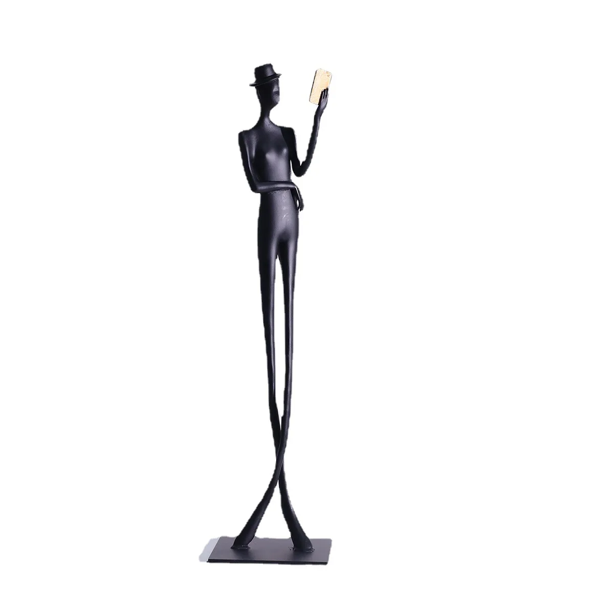 

Metal black cast aluminum elegant reading woman desktop sculpture