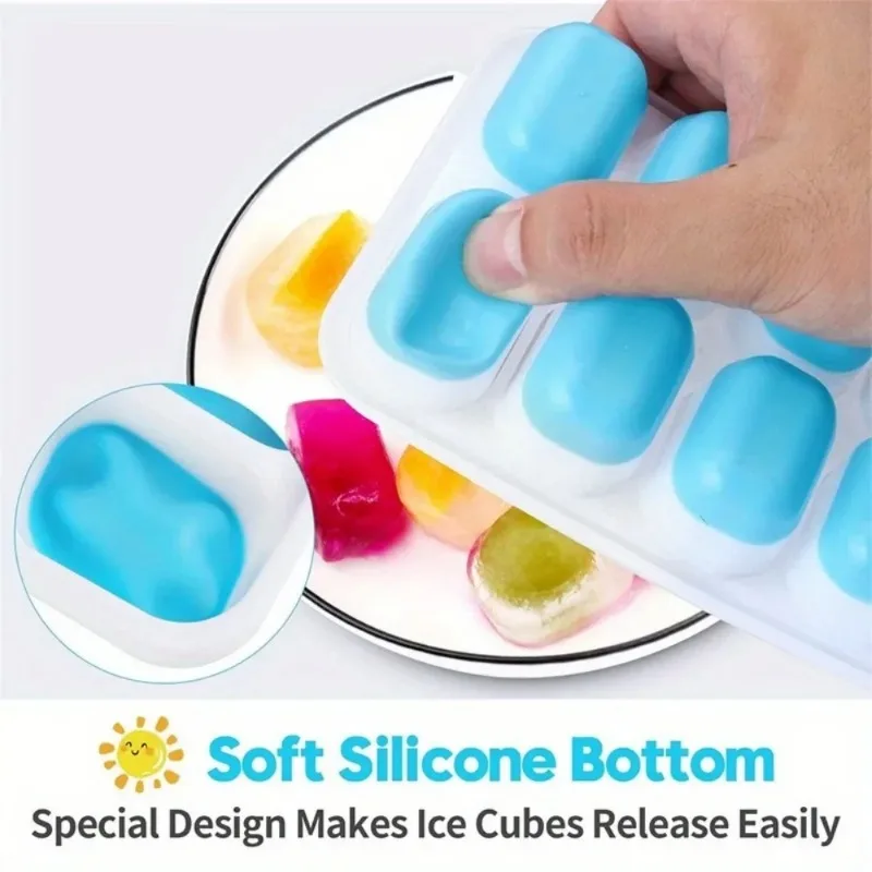 14 Grid Ice Cube Trays Ice Cube Mold Silicone Flexible with Spill-Resistant Removable Lid for Cold Drink Cocktail Freezer