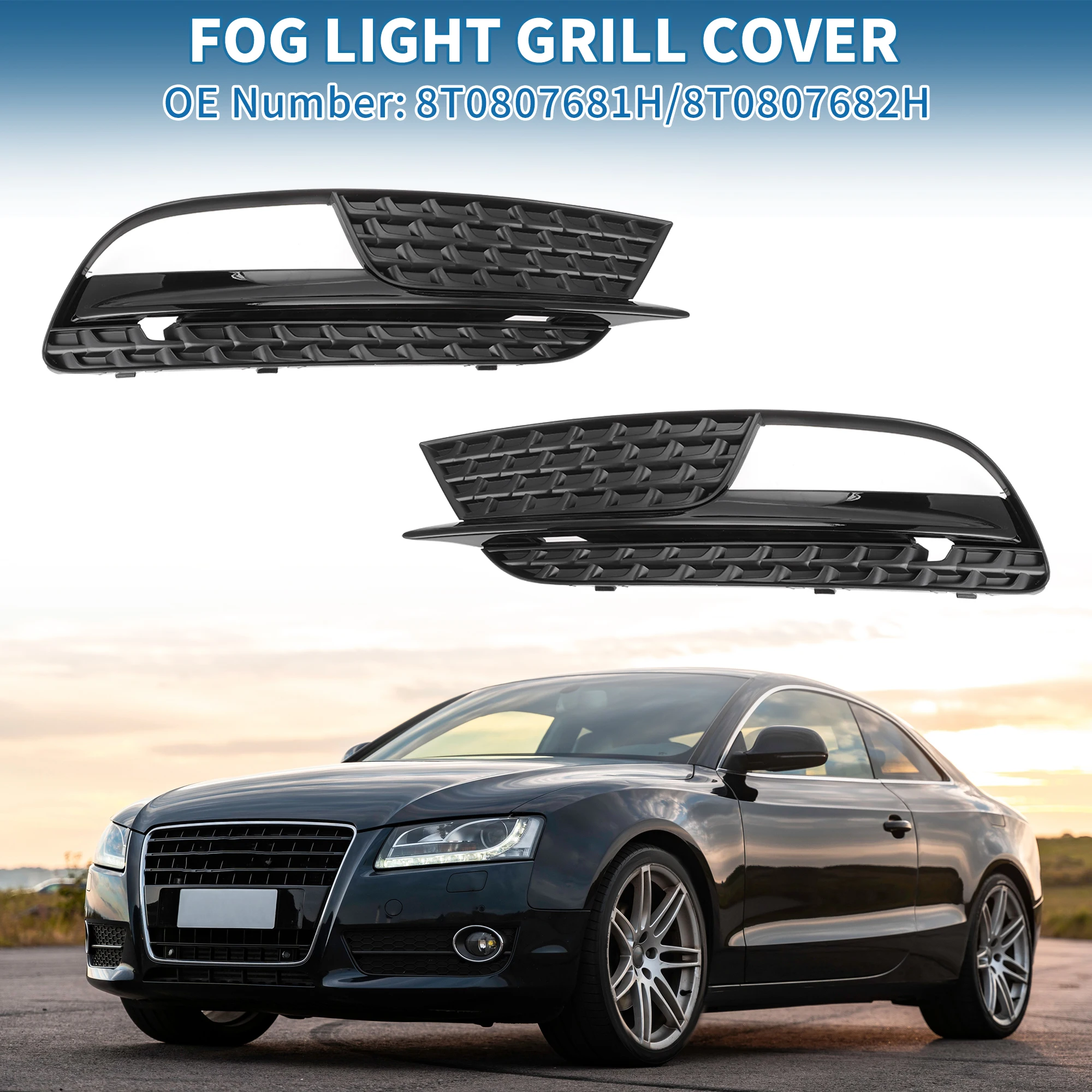 UXCELL Fog Light Grill No.8T0807681H/8T0807682H Front Lower Bumper Fog Light Cover Inserts for Audi A5 2013-2017 ABS