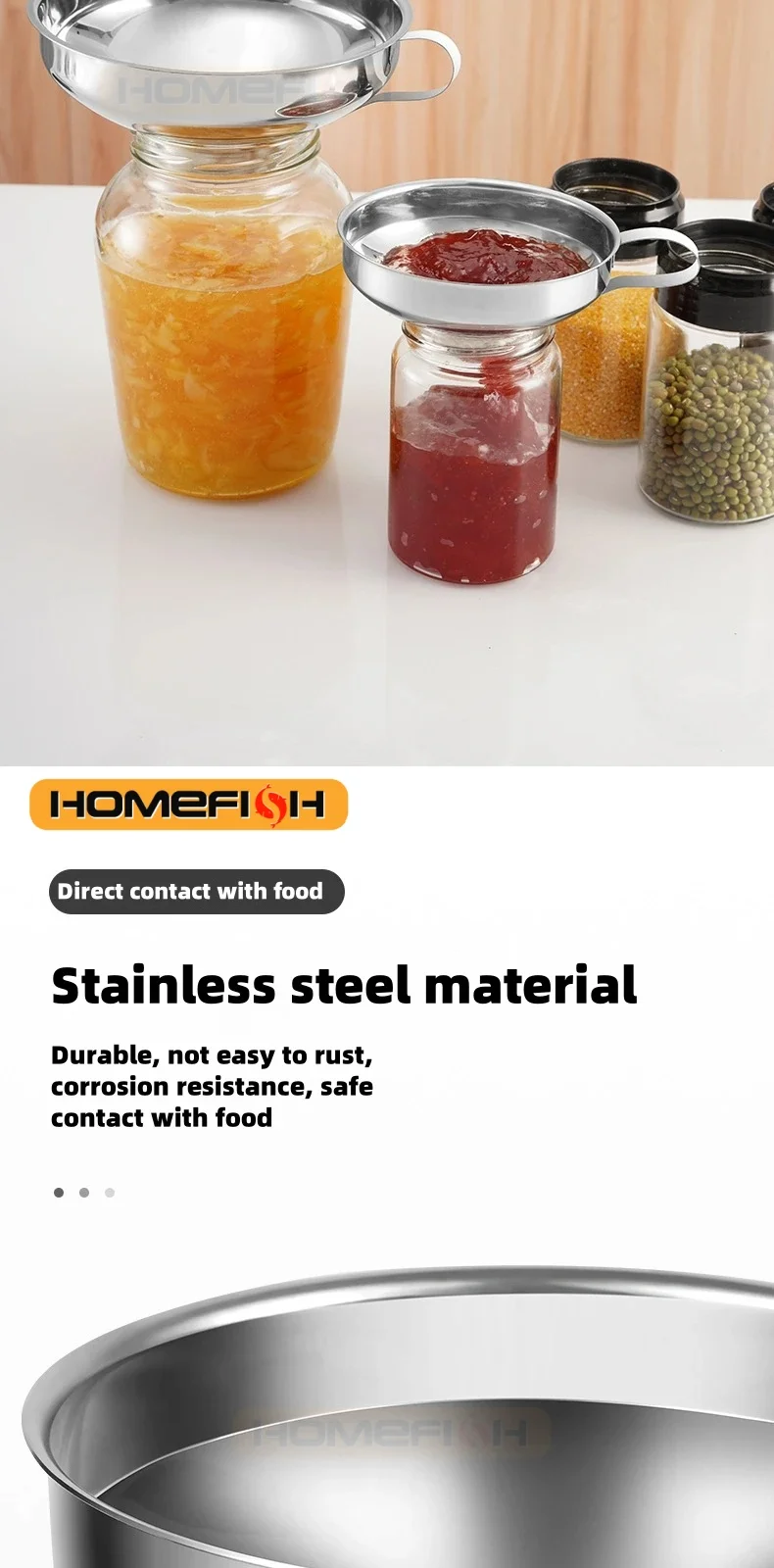 HOMEFISH Stainless Steel Wide Mouth Funnel Canning Jam Salad Dressing Hopper Filter For Jar Canned Filteroil Wine Water Spices