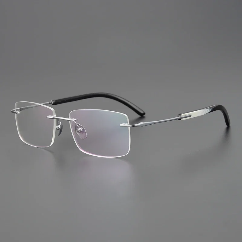 Natural Horn! Ultra-light Pure Titanium Men's Trendy Retro Prescription Business Rimless Golden Wire Square Eyeglass Frame