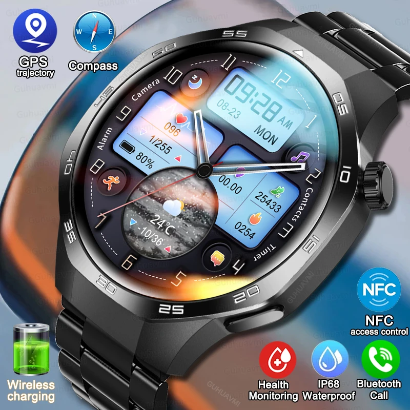 2025 New For Huawei Xiaomi GT5 Pro Smart Watch Men NFC Call Blood pressure Wireless Charger GPS Sports fitness track SmartWatch