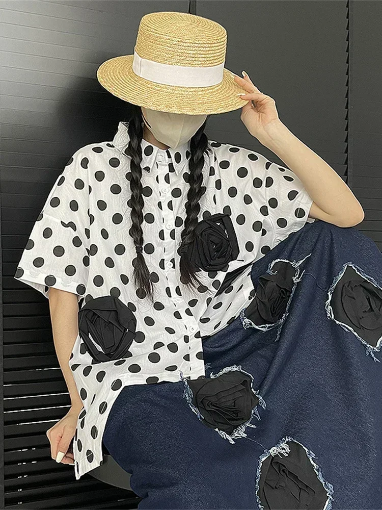 XITAO Pot Single Breast Blouse Fashion Women Half Sleeve Goddess Fan Casual Style Floral Patchwork Minority Loose Shirt WMD5760