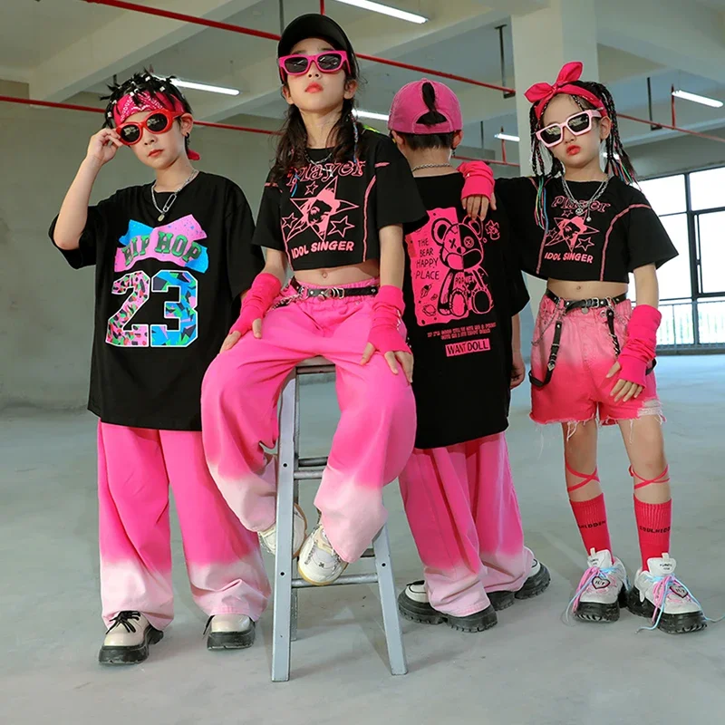 Hip Hop Street Dance Clothes Rave Clothing Summer Girl Sets K-pop Outfits Crop Tops Denim Pants Teen Group Performance Costumes