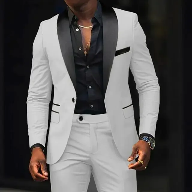 2 Piece Solid Casual Men Wedding Suits Slim Fit Shawl Lapel Blazer Pant Designs Party Prom Suits Best Man Business Wear Suit