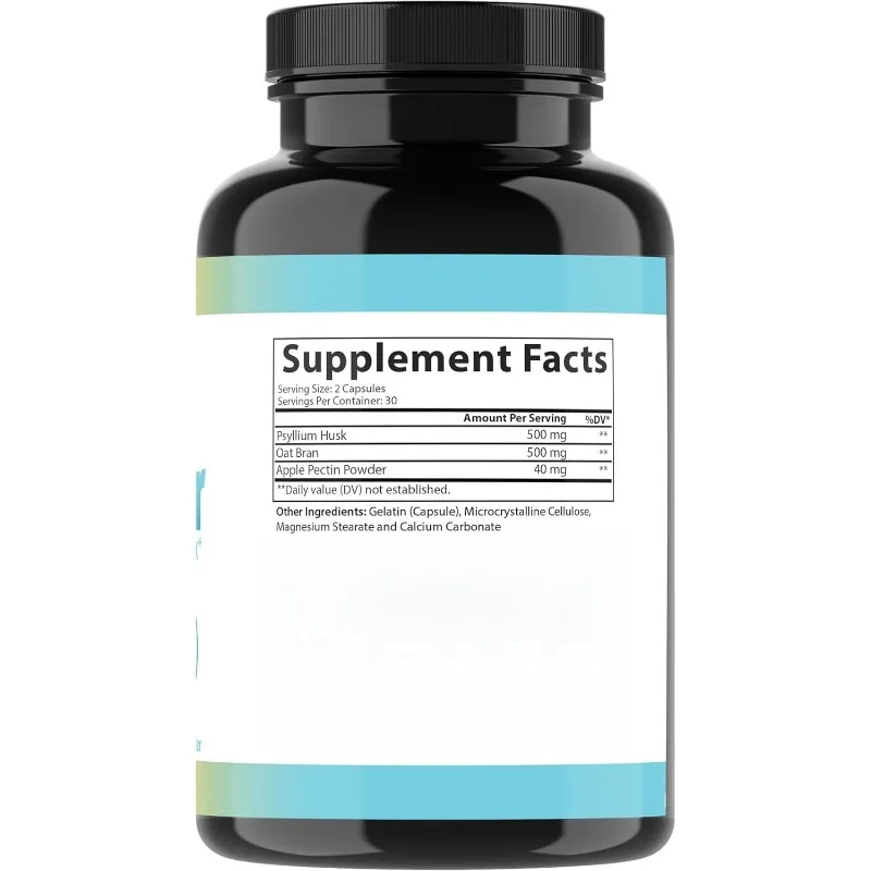 Natural Plantago Asiatica, Oat Bran, And Pectin Prebiotic Fiber Intestinal Support -60 Capsules
