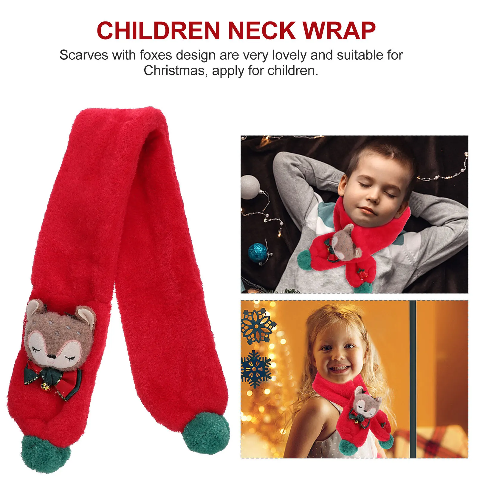 1Pcs Children Scarf Winter Warm Christmas Foxes Pattern Lovely Kids Neck Wrap Scarf for Ski Camping Outdoor Children Neck Wrap