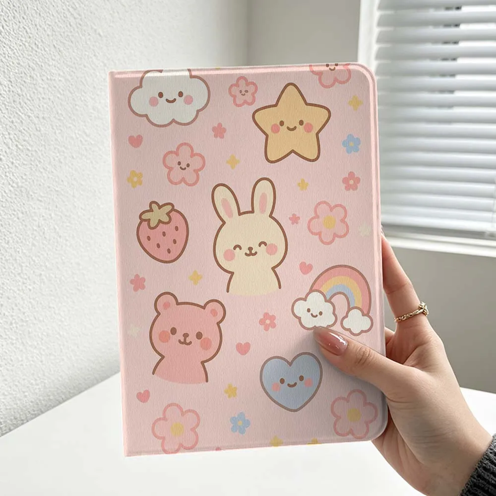 Cute Rabbit Bear Pattern Cover For iPad Pro Air mini 7 6 5 4 3 2 1 9gen M5 M4 11th 10th A17 Pro A16 Soft Inch Tablet Case