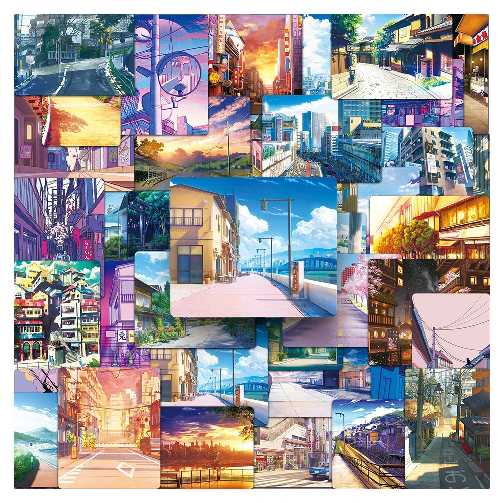 10/30/50 Stück Cartoon Japanische Anime Straßenansicht Landschaft Aufkleber Kreative Ästhetische Graffiti-Sticker für Laptop, Handy, Tagebuch