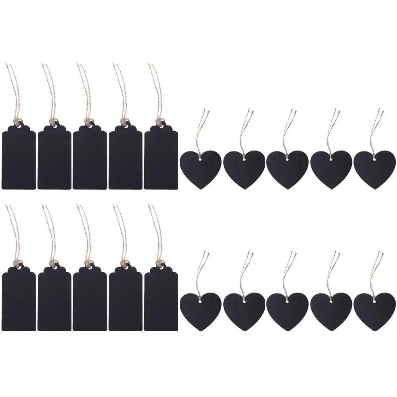 

10PCS Rectangular Small Blackboard Hemp Rope Pendant DIY Double Sided Wooden Home Decoration Office Classroom Display Tag