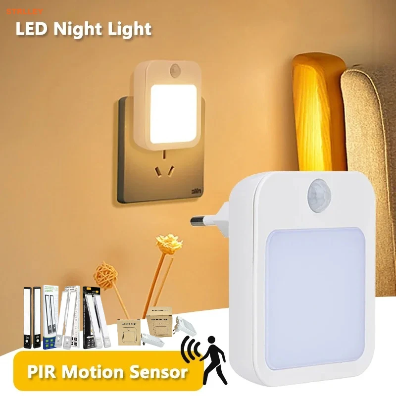 STRLLEY Motion Sensor Night Light Dimmable Bedside Lamps EU/US Plug Kids Nursery Corridor Lighting Wireless Touchless Night Lamp