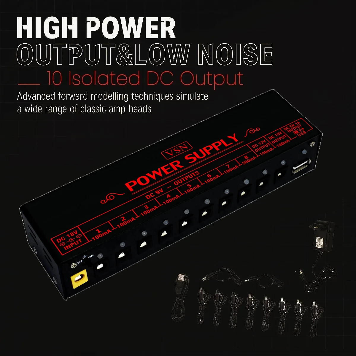 Guitar Pedal Effector Power Supply 10 Isolated DC Output 9V12V18V for Effect Pedal Separate Short-Circuit Protection VSN