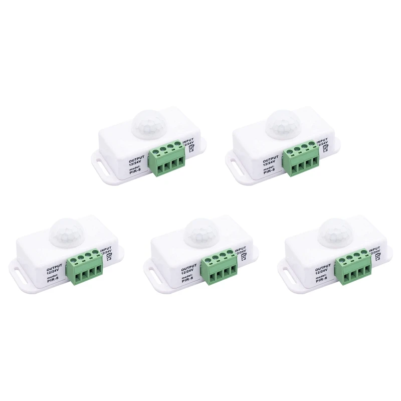 

5X DC 12V 24V PIR Motion Sensor Function Controller LED Switch Body Infrared Switch Motion Timer White For LED Strips