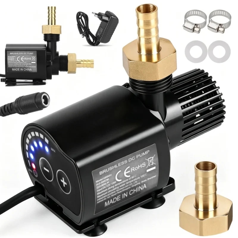 DC 12V bürstenlose Tauchpumpe mit 5-stufiger Geschwindigkeitsregelung, geräuscharm, Mini-Umwälzpumpe für Aquarien, Springbrunnen, Teiche, Hydroponik, Fischbecken