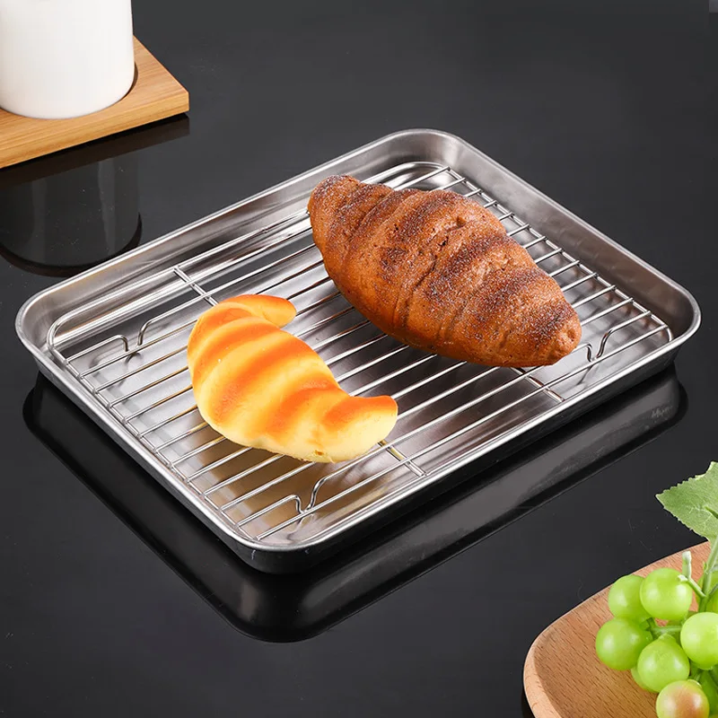 Rectangular Baking Tray with Wire Rack Oil Filter, Stainless Steel Nonstick Cake Baking Grid, Cooling Rack, Kitchen Bakeware