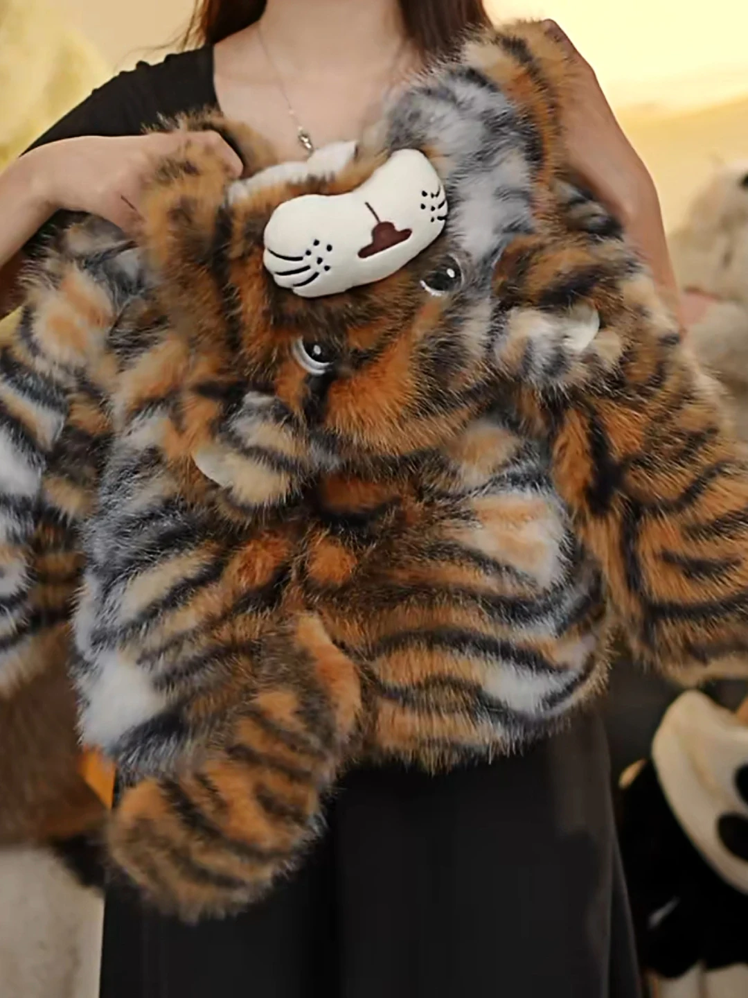 Thiened 아동용 모피 코트 가을 겨울 새로운 패션 다용도 상의 중대형 아동용 트렌디한 작은 호랑이 자켓