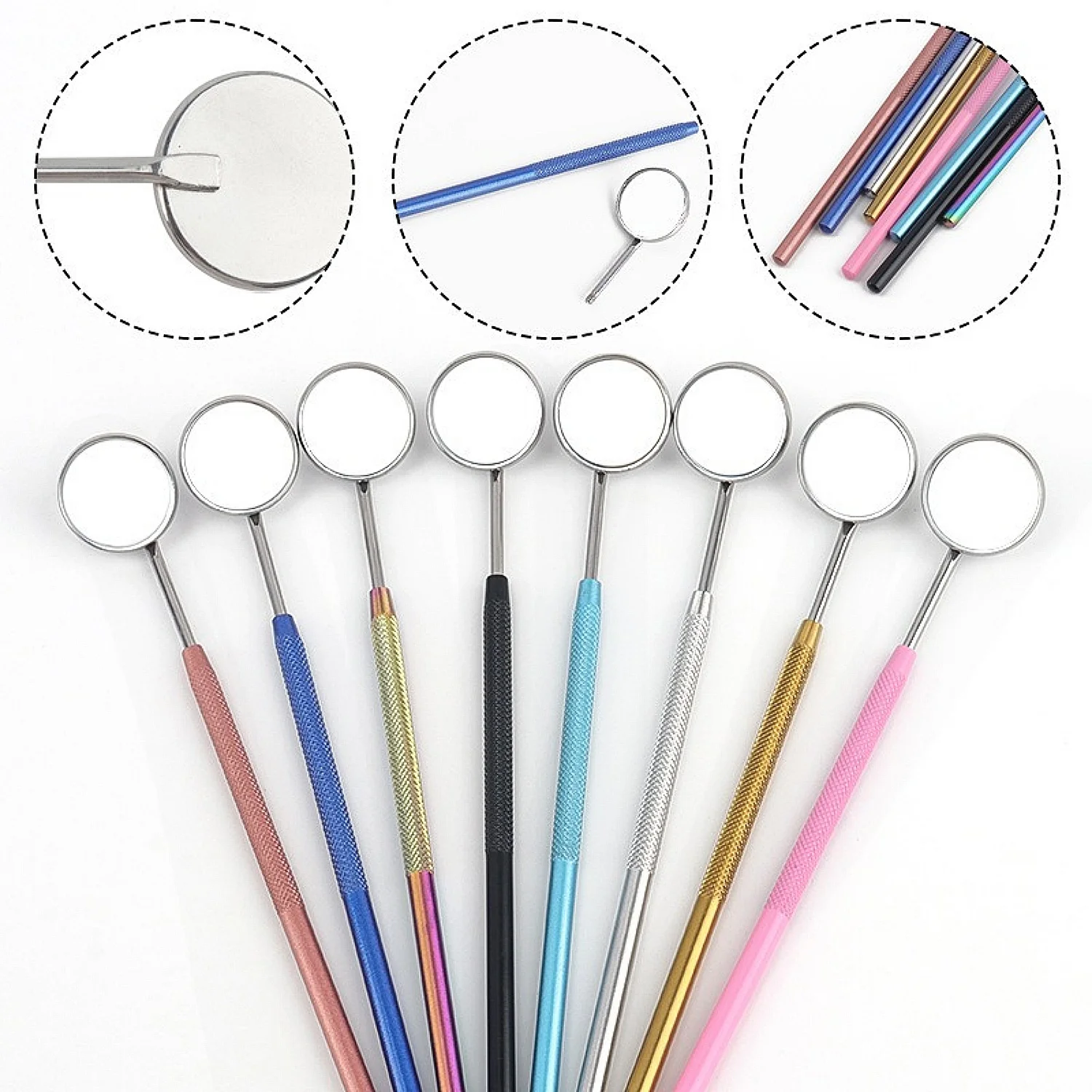 Dental Lab Mouth Mirror Reflector Odontoscope Multifunction Checking Oral Detachable Stainless Steel Handle 8 Colors
