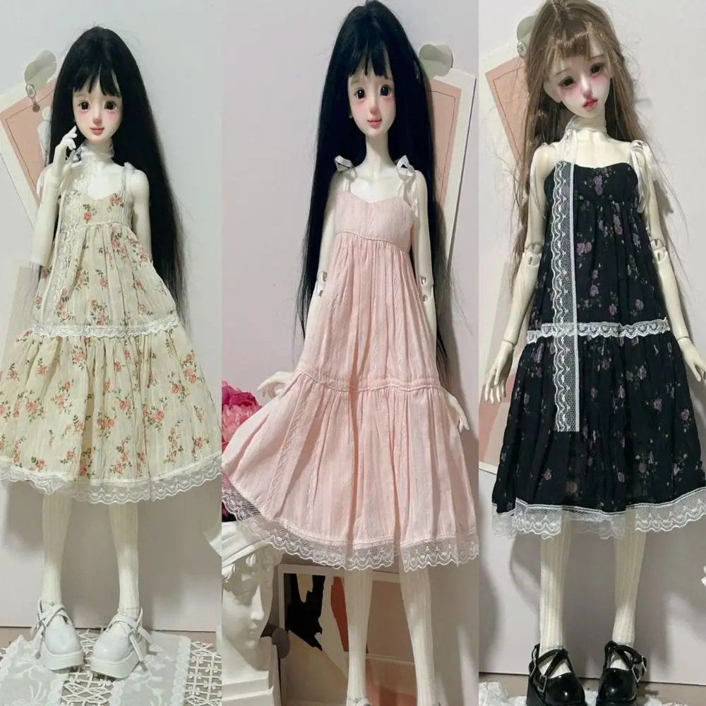 Handmake Strap Lace Floral Dresses Fashion Mini Doll Princess Long Skirt Casual Wears 5 Colors for 1/4 1/6 BJD 30/45cm Dolls