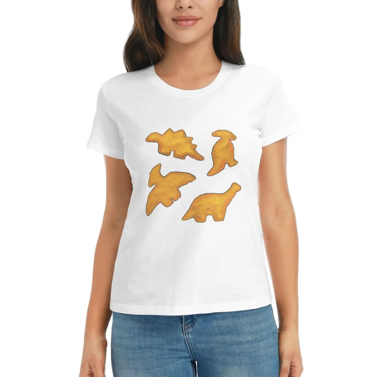 Camiseta de mujer Dino Nuggets 4 piezas Ranch Attack verano camisetas de manga corta cuello redondo camisetas de algodón ropa Tops ropa de calle
