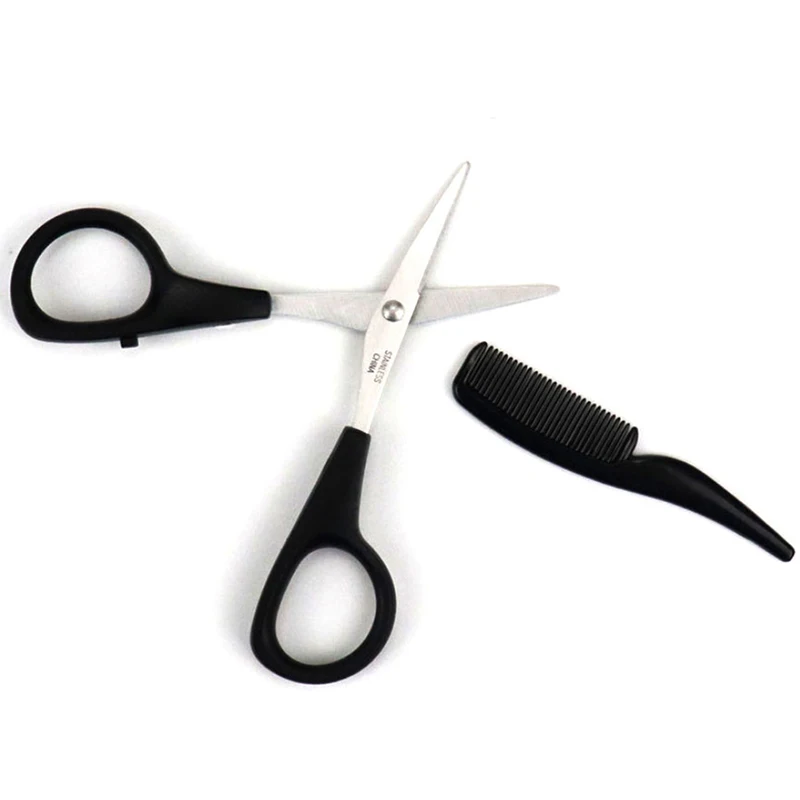 

Men's Beard Trimming Kit - Mustache Comb Nose Ear Scissors Mini Set for Household Grooming