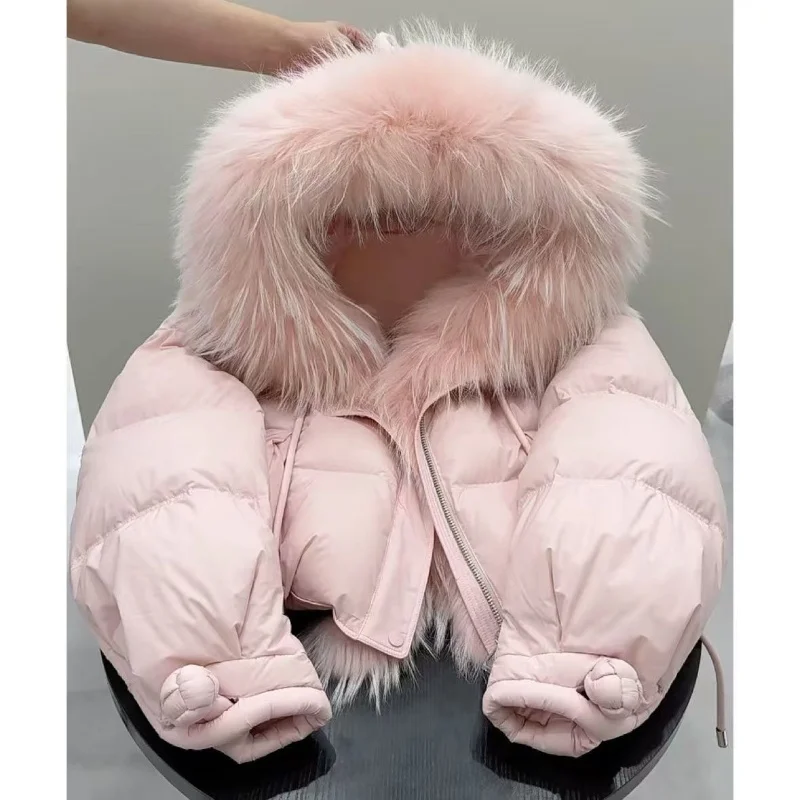 Girls' Down Jacket Winter New Style Children's Big Fur Collar Down Cotton Jacket Korean Thickened Warm Cotton Coat 5-14Y