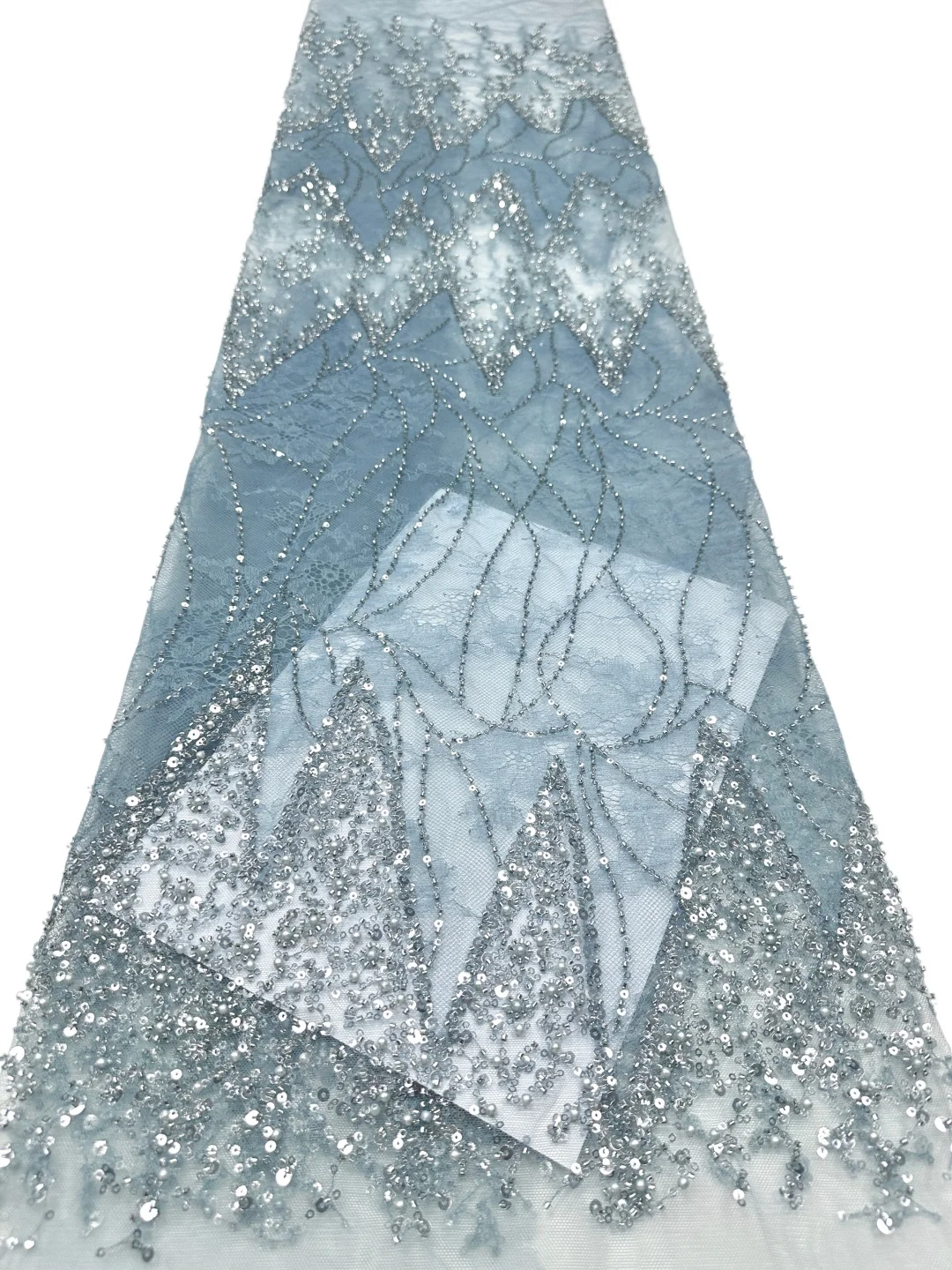 Luxurious African Sequins Lace Fabric Heavy Beads Nigerian Embroidery French Tulle High Quality for Wedding Dress AT2884