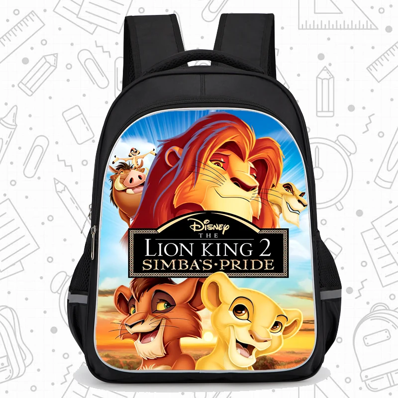 

Школьный рюкзак Disney с двойным карманом на молнии, школьные сумки с рисунком Короля Льва для мальчиков и девочек, прочный детский рюкзак 16 дюймов