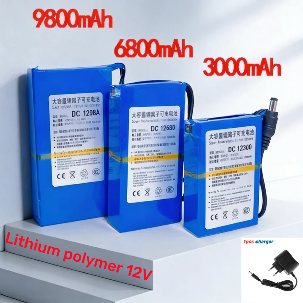 

New 12V 1800mAh-98000mAh Rechargeable Lithium Battery High Capacity Power Bank with DC Output Ports & 1A Charger.