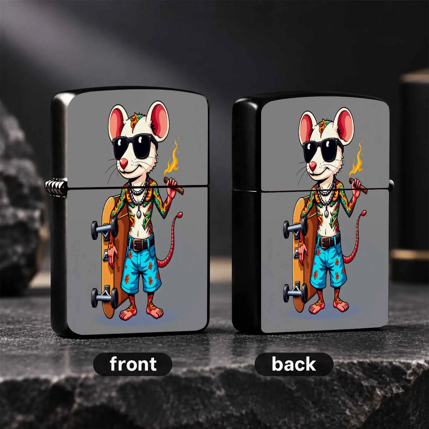 Cartoon Cool Tattoo Mouse Pattern Lighter With Trendy Skater Style, Delicate Vivid Printed Unique Portable Igniter, Ideal For Outdoor Gathering Casual Daily Use, Novelty Creative Exquisite Gift Choice For Your Friends A A Humorous And Inter