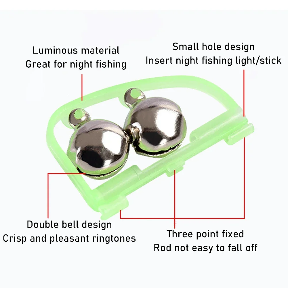 Night Fishing Rod Bells Snap-on Anti-drop Automatic Alarm Fishing Boat Throwing Clip Rod Double Bow Bells Fishing Tackle Equipme