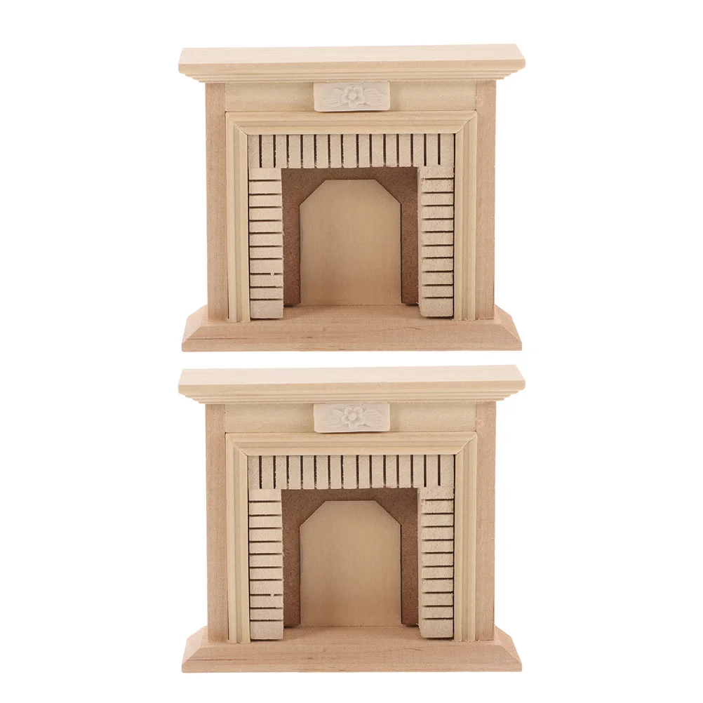 

2pcs Miniature Wooden Fireplace Model: Unfinished Diy Dollhouse Furniture For Tiny House, Micro Landscape Decor, Handcrafted