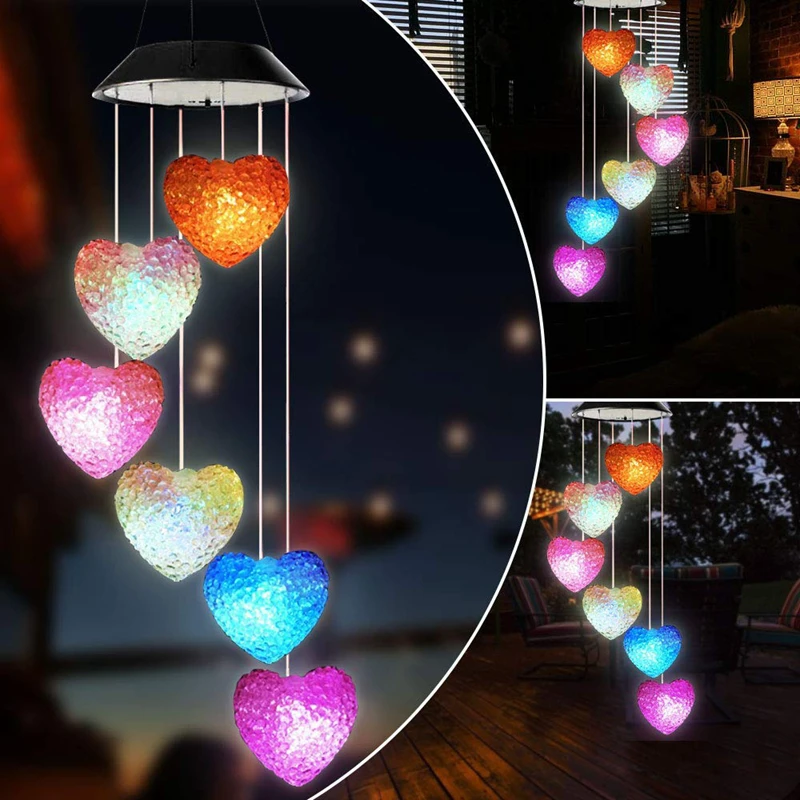 

Color Changing Heart Shaped Solar Wind Chime Light Hanging Solar Light Wind Bell For Outdoor Home Party Garden Yard Solar Lamp