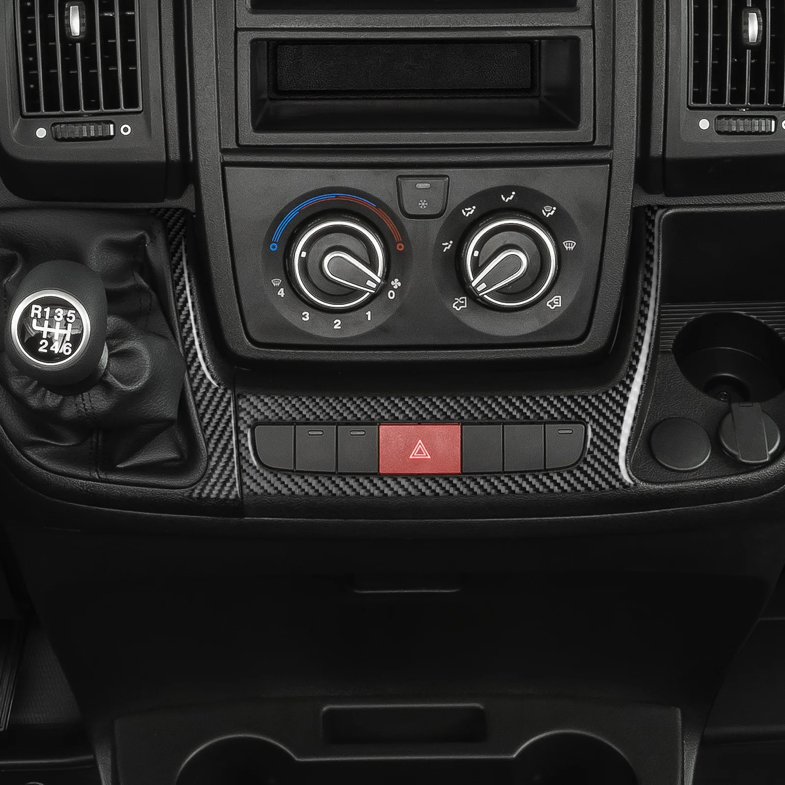 For Fiat Ducato 250 2006–2021 Carbon Fiber Console Hazard Warning Light Button Water Cup Holder Panel Cover Trim Set Accessories