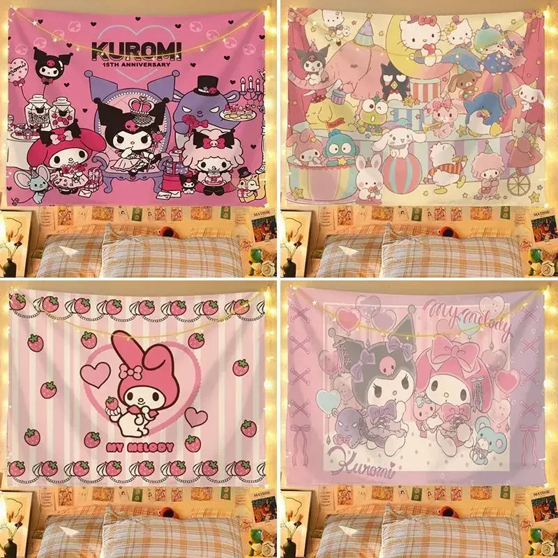 2X1.5M Sanrio Hello Kitty furniture Background Fabric Melody Hanging Cloth Kuromi Cinnamoroll Wall Covering Tapestry Room Decor