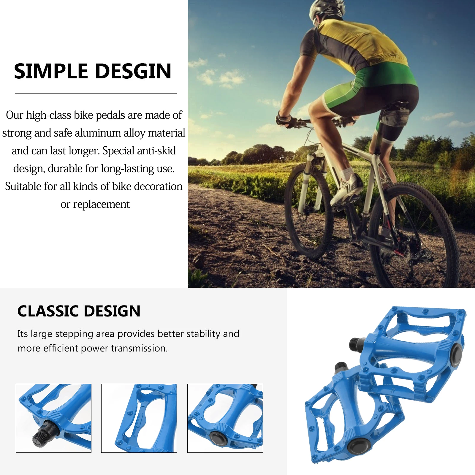 

2pcs Mountain Bike Flat Metal Bicycle Replacement Alloy Bike Pedals For Road Cycle Outdoor Stable Lightweight Wide Surface