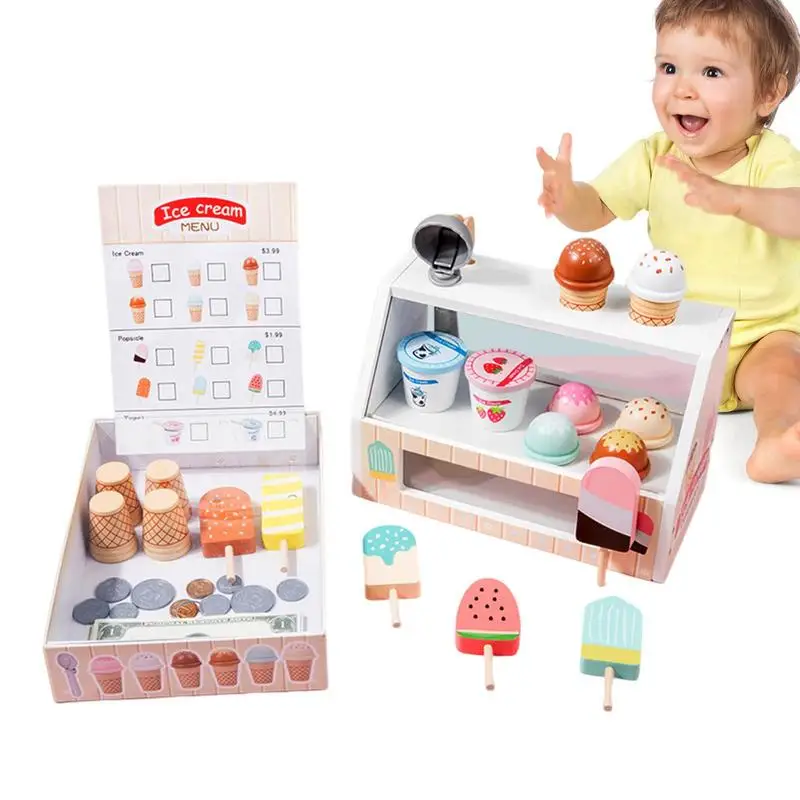 

Wooden Ice Cream Set Pretend Ice Cream Shop Play House Interactive Toys To Reduce Contact With Electronic Screens And Develop