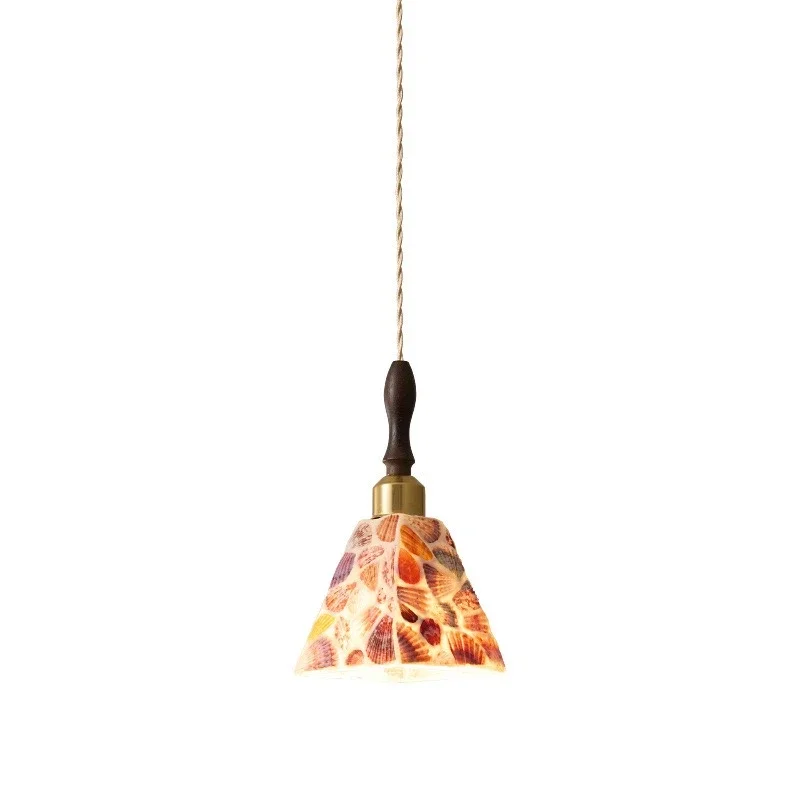 Medieval style bedroom small chandelier solid wood personalized bedside lamp creative art glass lampshade entrance aisle lamp