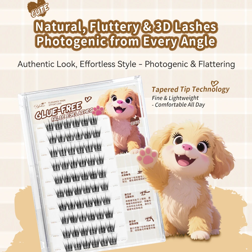 Yelix Kleberfreie falsche Wimpern, selbstklebende DIY-Cluster-Wimpern, natürliche tägliche Wimpern für koreanisches Augen-Make-up-Werkzeug, 10 Reihen