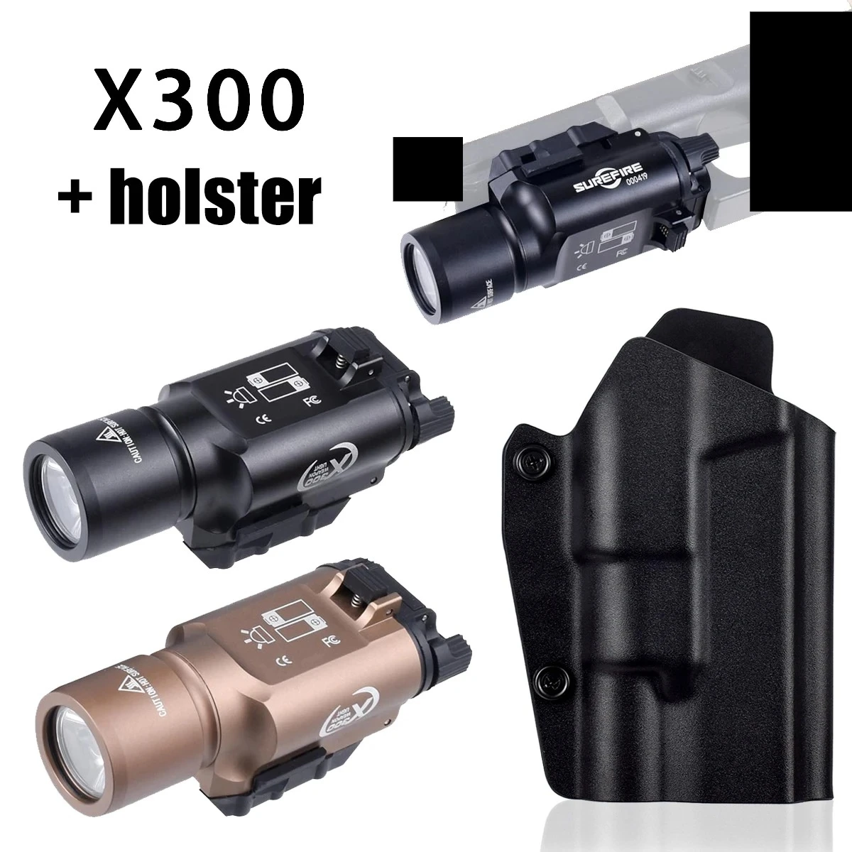 Holsters For G17 G19 G19x G45 with X300 X300U Holster Belt Clip Holster 400 Lumen High Output Flashlight Fit 20mm Picatinny Rail
