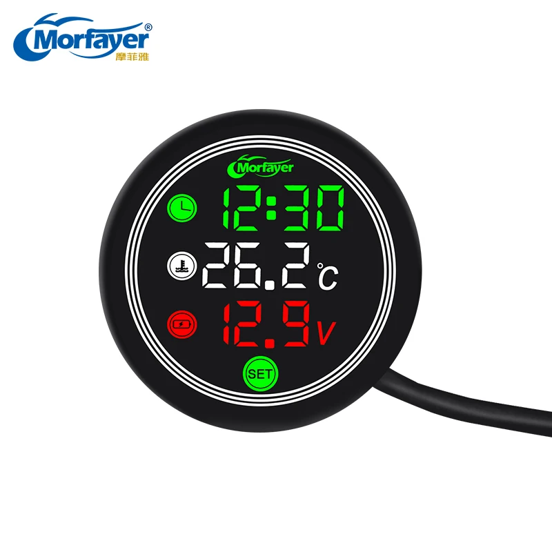 High Quality 12V Motorbike Mini Multi-functional 5-in-1 Voltmeter Thermometer Water Temperature Meter
