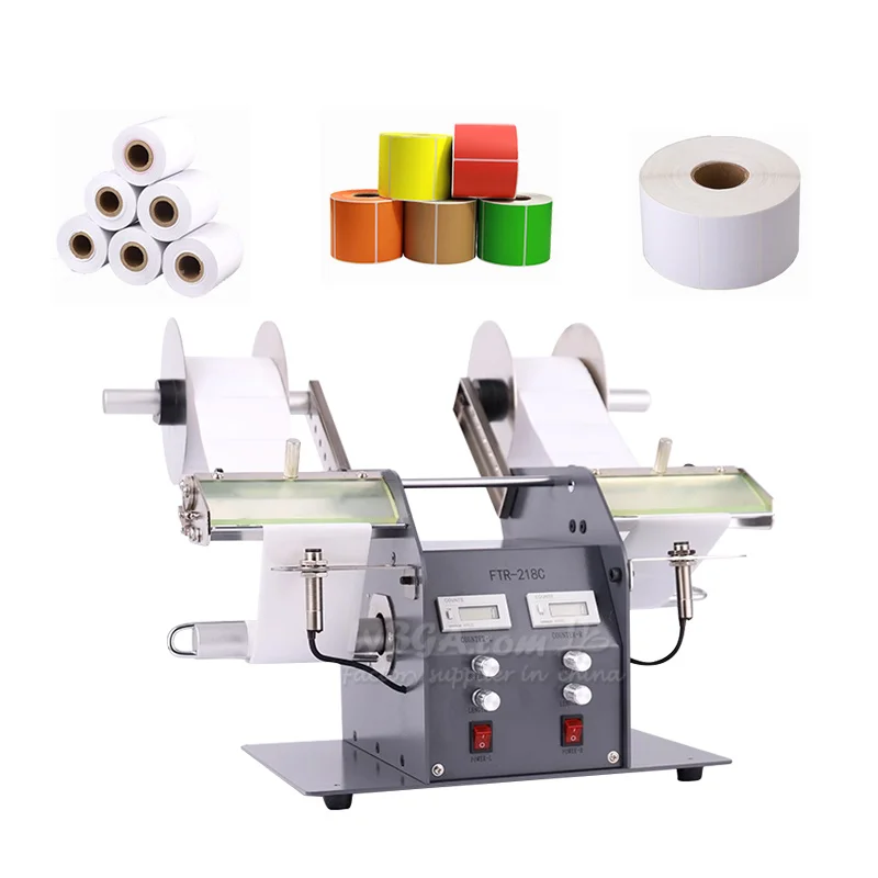 Pengupas Label Ganda FTR-218C dengan Panjang yang Dapat Disesuaikan dan Fungsi Penghitung, Pengupas Label Kemasan, Pengupas Label Kepala Ganda