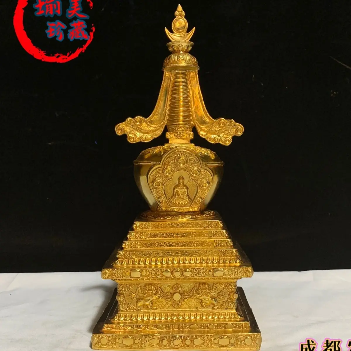 

Seiko Bodhi Pagoda Pure Copper Gilt Square Tathagata Eight Zunsheng Pagoda Tibetan Delivery Tool Boutique