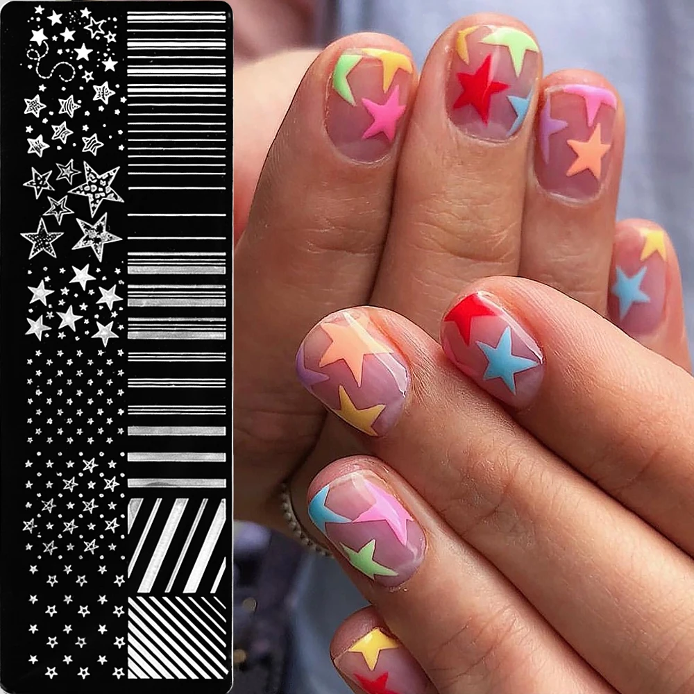 1pcs Retro Mixed-size Star Y2K Nail Art Templates Retro Large Polka Dots Nail Stamping Plate Japanese Polka Dots Line Nail Plate