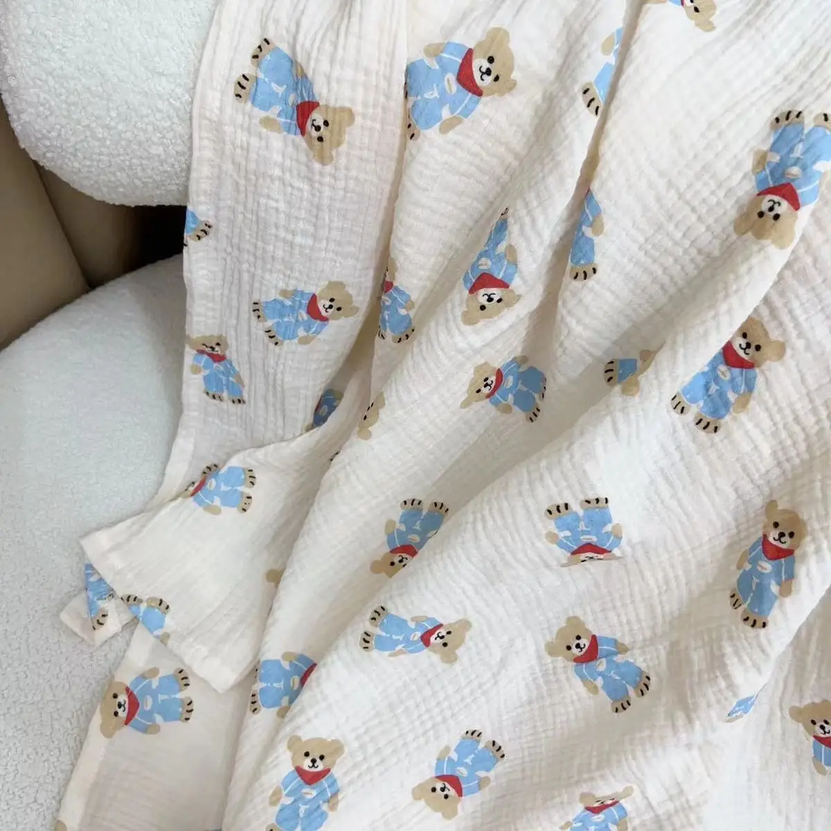 130x200cm Cartoon Print Cute Nap Blanket Summer ABDL Adult Breathable Cotton Yarn Blanket Ultra-Thin Student Dormitory Quilt